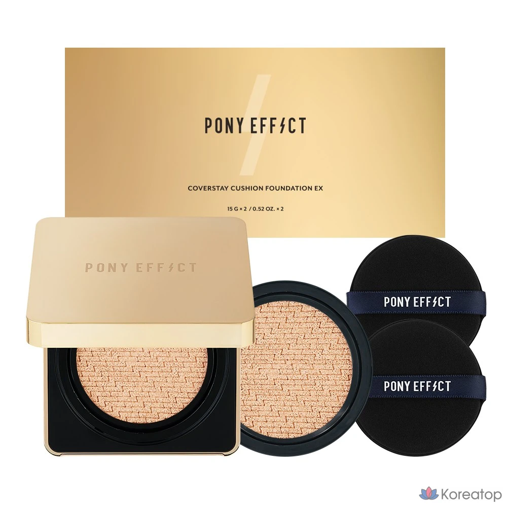 Тональный кушон Pony Effect Coverstay Cushion Foundation EX 15 г + сменный блок 15 г, оттенок 001 Rosy Ivory, 1 шт.