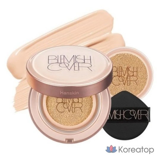 Тональный крем-кушон HANSKIN Semi-Matte Blemish Cover Conceal Cushion Foundation, основной продукт 11 г + сменный блок 11 г, № 23 БЕЖЕВЫЙ, 1 шт.
