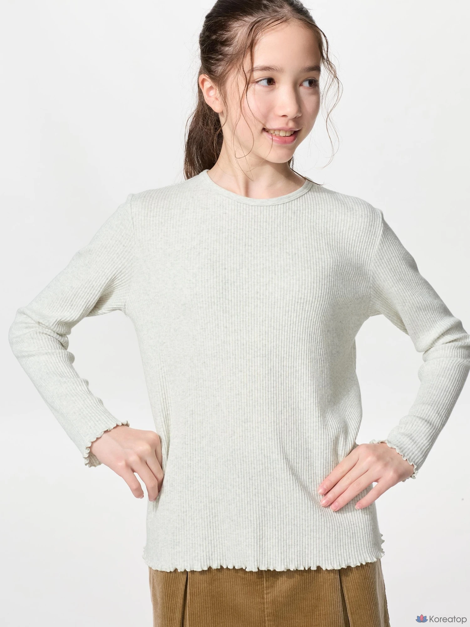 Футболка для девочек Uniqlo Rib Crew Neck Long Sleeve T-Shirt
