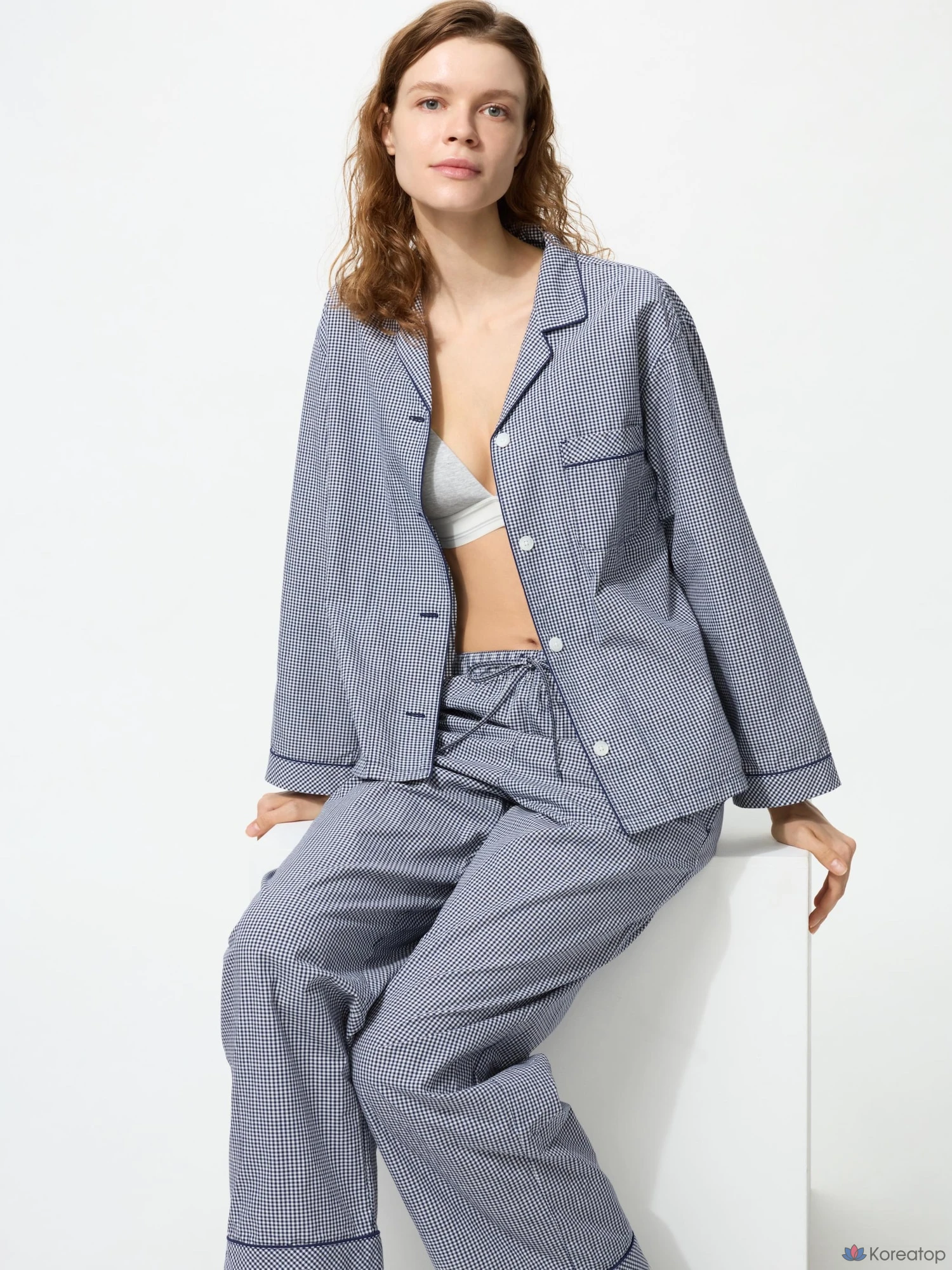 Пижама Uniqlo Cotton Pajama, Gingham Check
