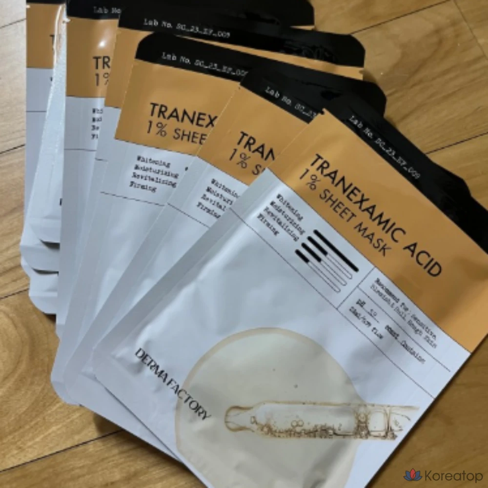 Маска для лица Derma Factory с транексаминовой кислотой 1% для борьбы с пигментными пятнами, осветление кожи, придание ей сияния и прозрачности, 1 упаковка, 20 упаковок., фото 4