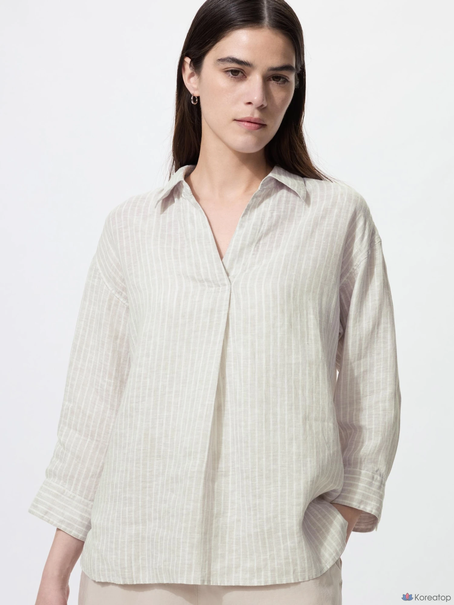 Рубашка Uniqlo Premium Linen Skipper Collar 3/4 Sleeve Shirt