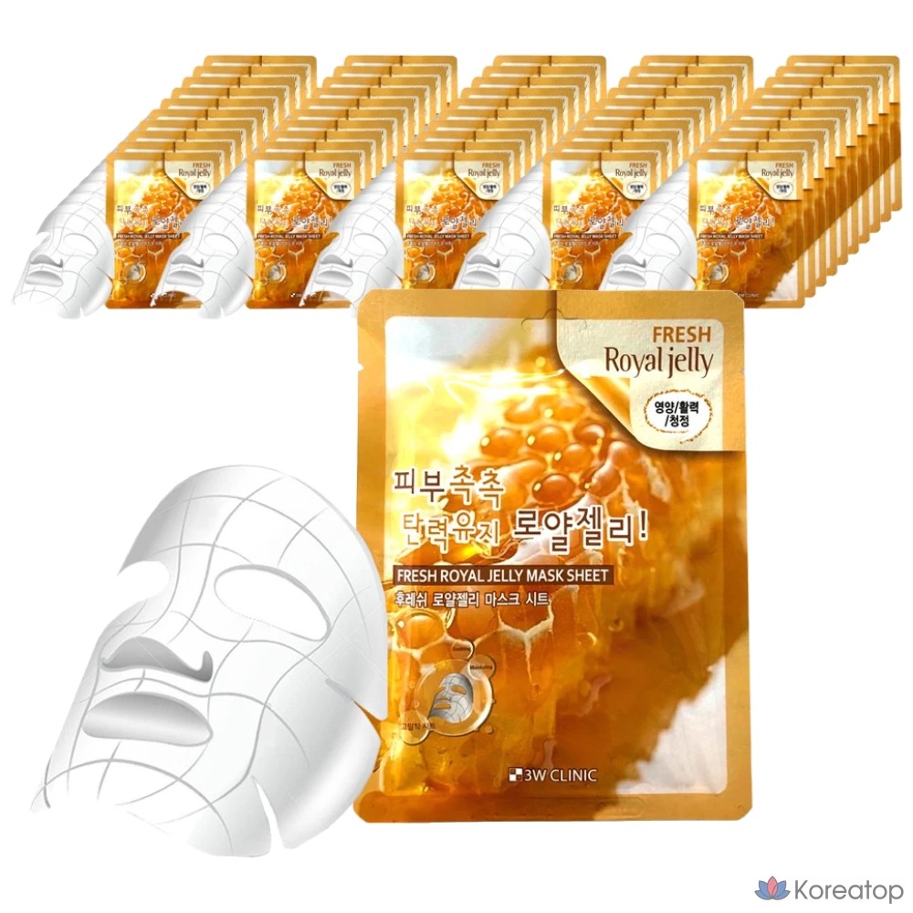 Тканевая маска для лица с маточным молочком 3W Clinic Fresh, 1 упаковка, 50 листов.