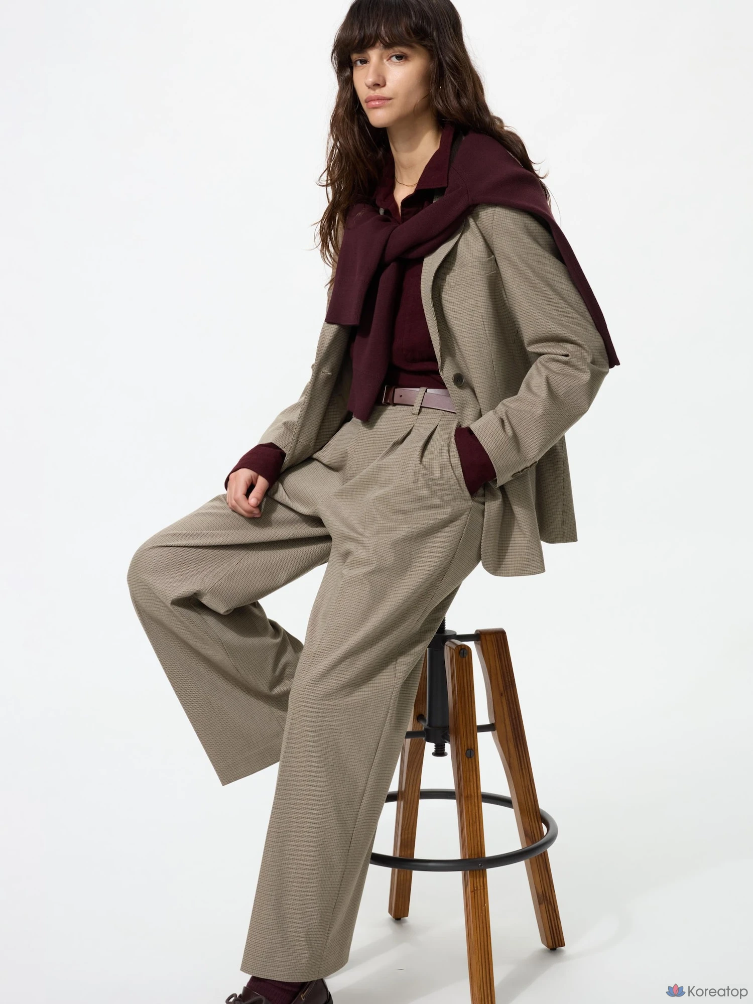 Брюки Uniqlo Smart Tuck Wide Pants, клетка
