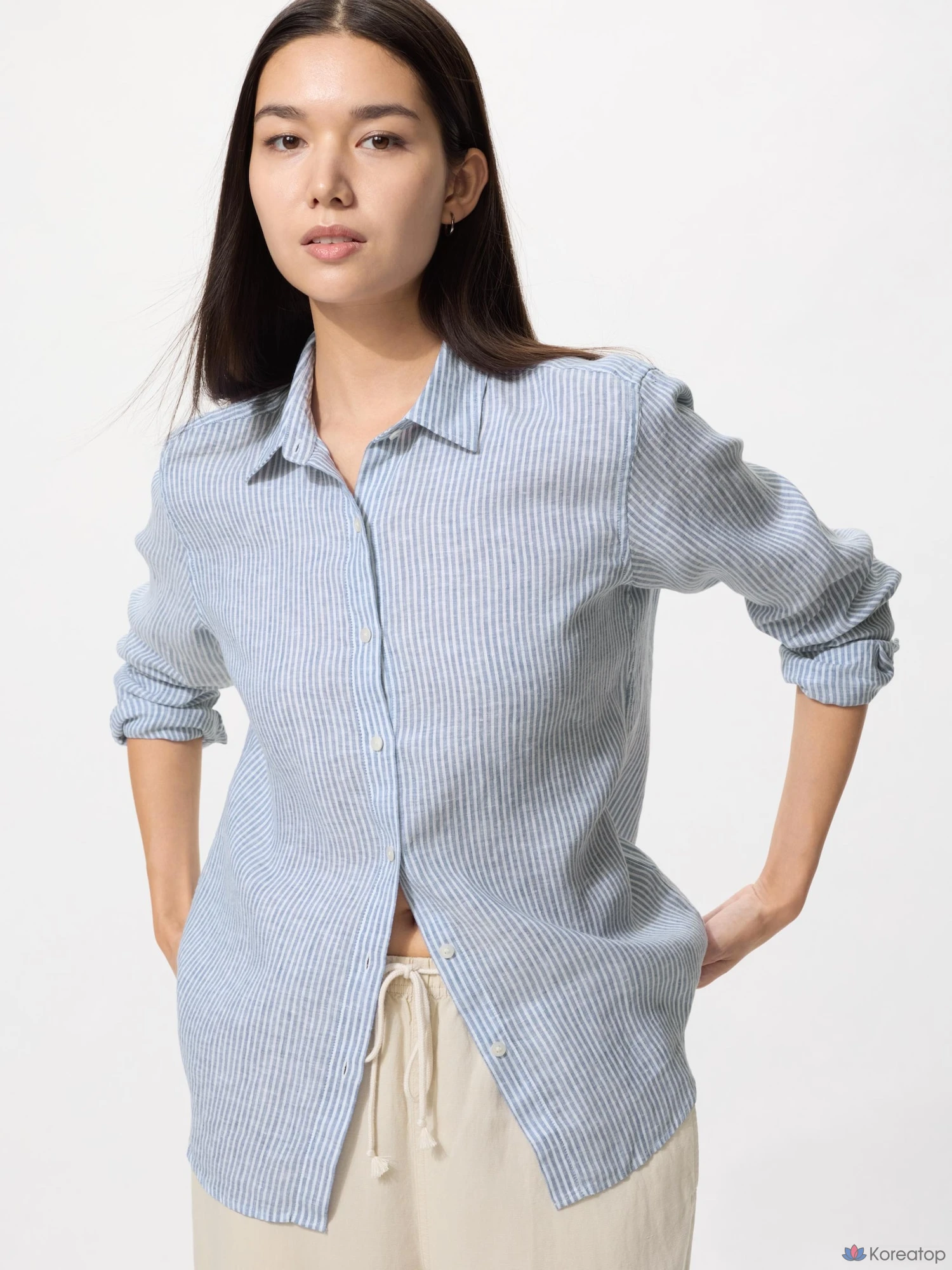 Рубашка Uniqlo Premium Linen Shirt A, в полоску