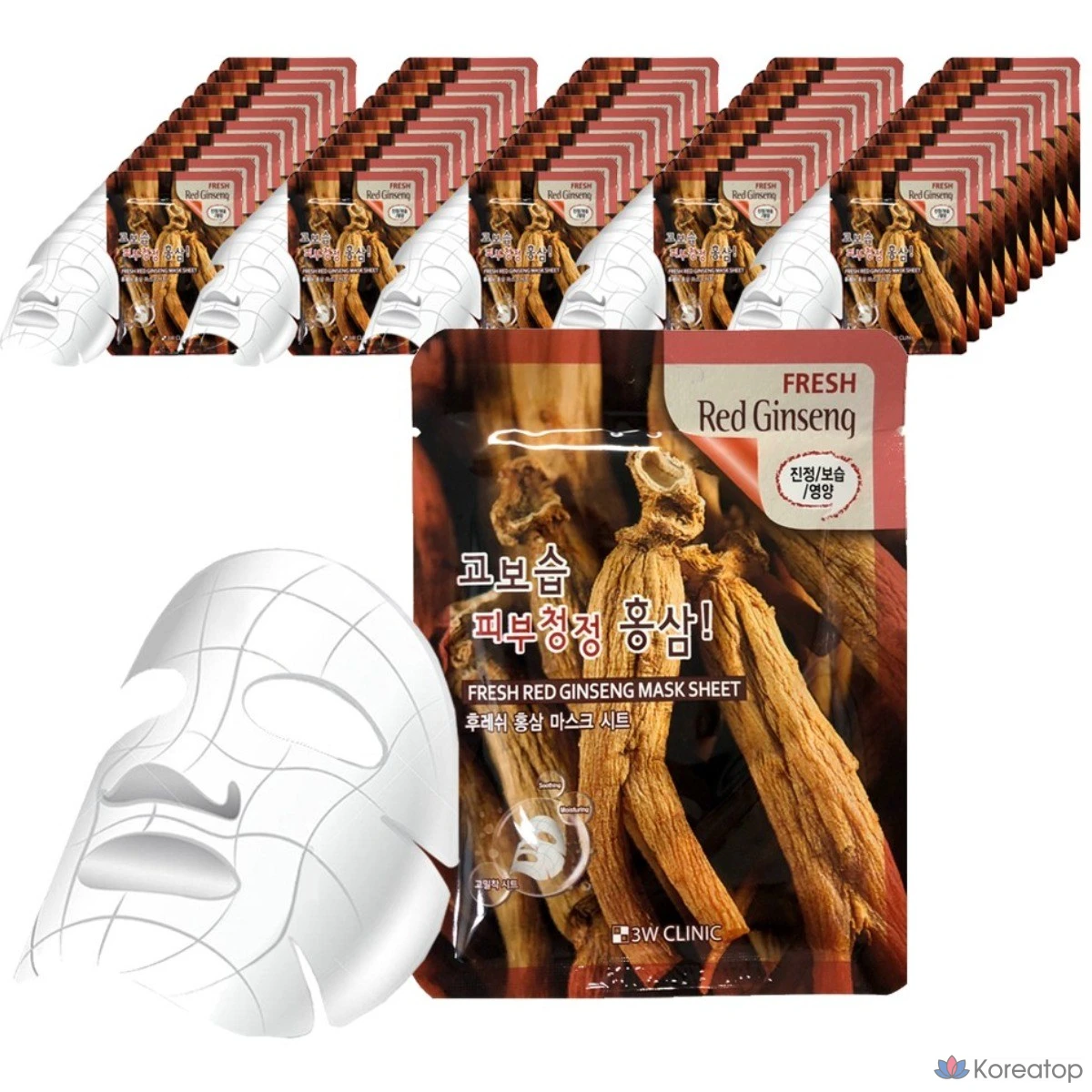 Тканевая маска для лица 3W Clinic Fresh с красным женьшенем, 1 упаковка, 50 листов.