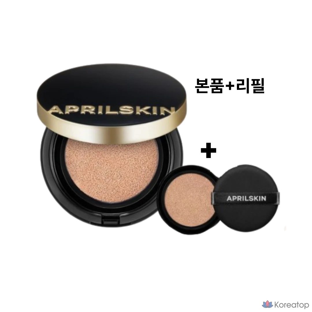 Тональный крем Life Cover April Skin Snow Cushion Black, № 21, светло-бежевый (основной продукт + сменный блок), 1 шт.