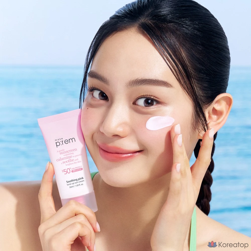 Успокаивающий розовый солнцезащитный крем MAKE P:REM Soothing Pink Tone-Up, 1 шт., 50 мл