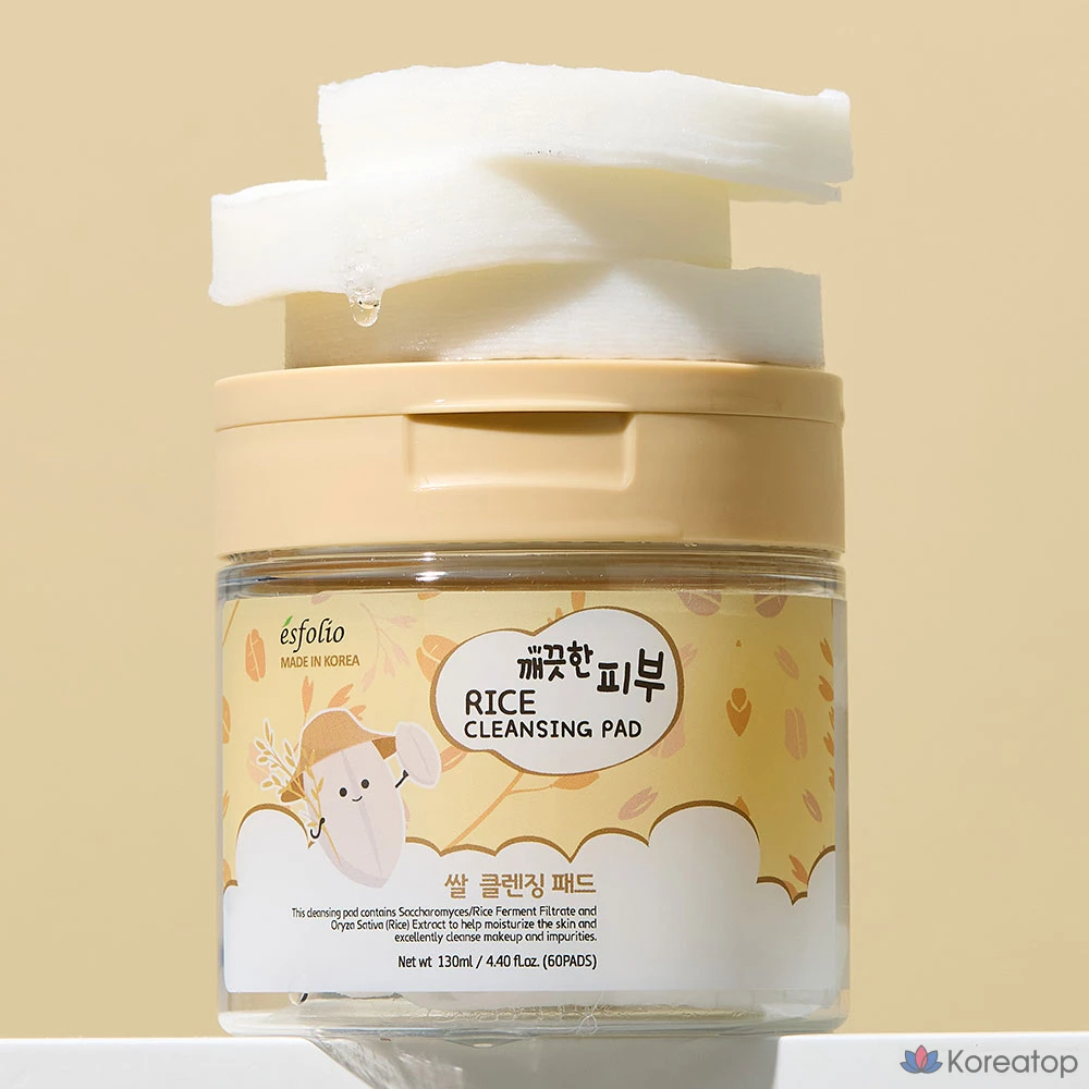 Рисовые очищающие подушечки Esfolio, Средней интенсивности, Очищение рисовой водой, 1 упаковка, 60 листов