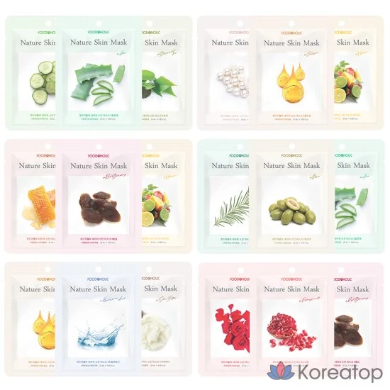 Набор масок для лица Plus Nature Skin Mask Pack, месячная упаковка, 06_Успокаивающие (масло чайного дерева, олива, алоэ), 30 штук