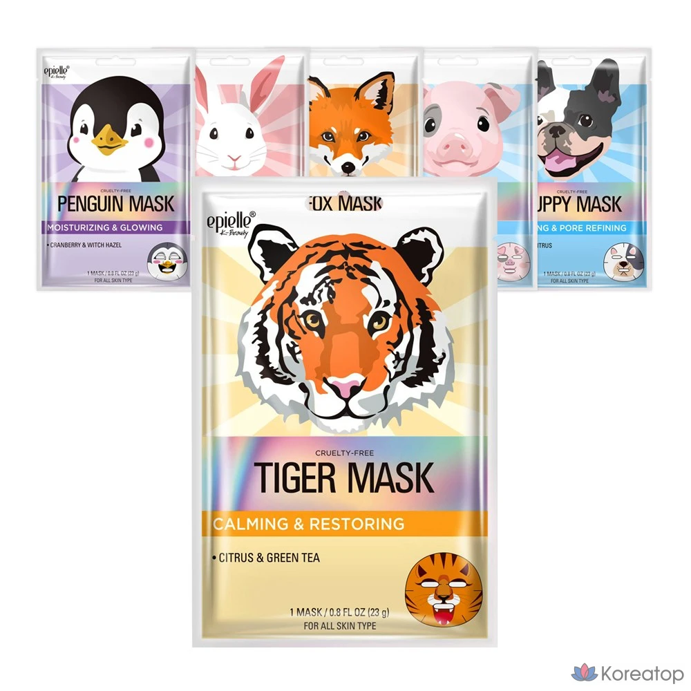 Набор масок Epielle с изображениями животных, разные виды, 12 штук, 1 упаковка.