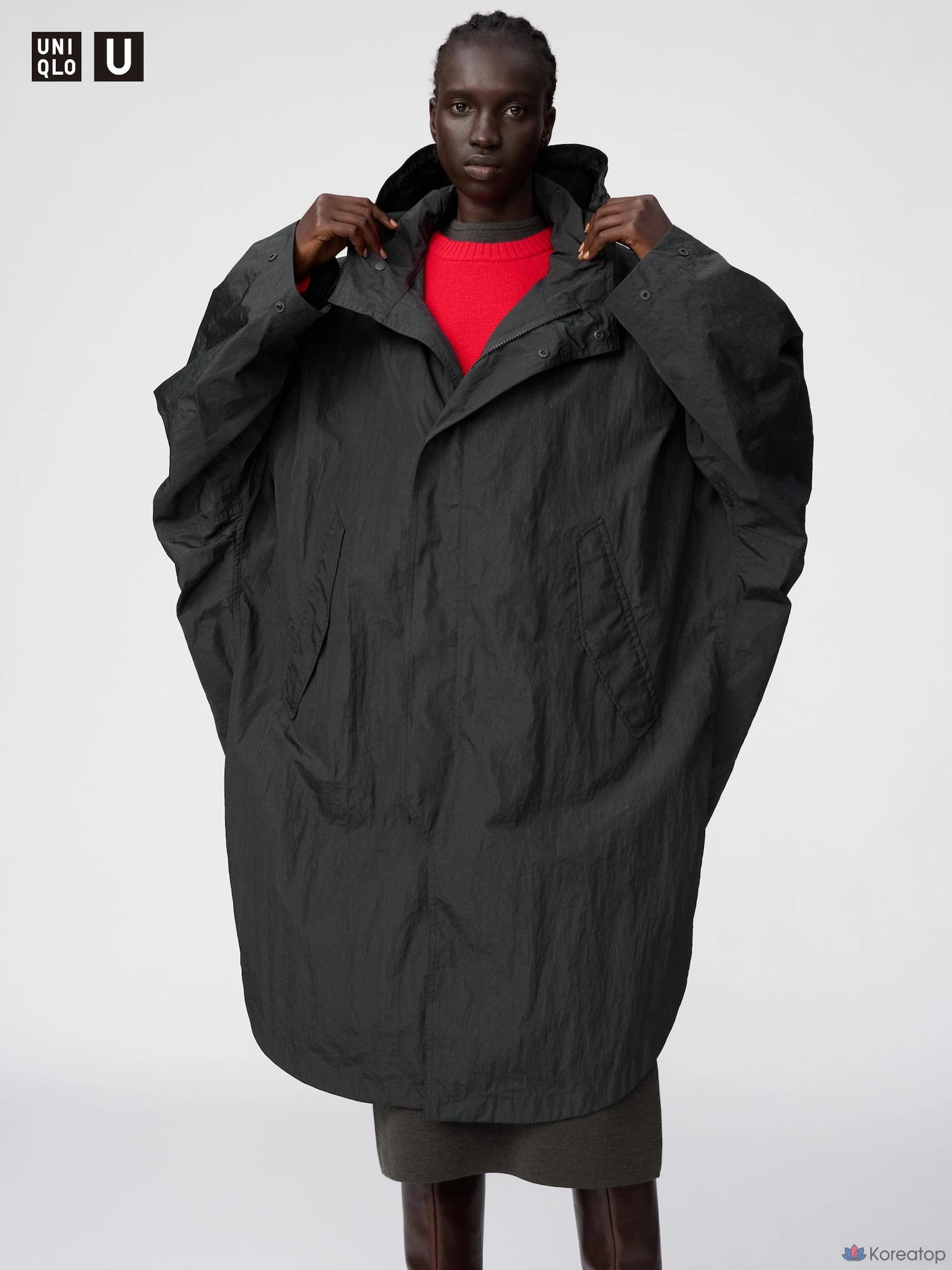 Длинное пальто с капюшоном Uniqlo Oversized Fit