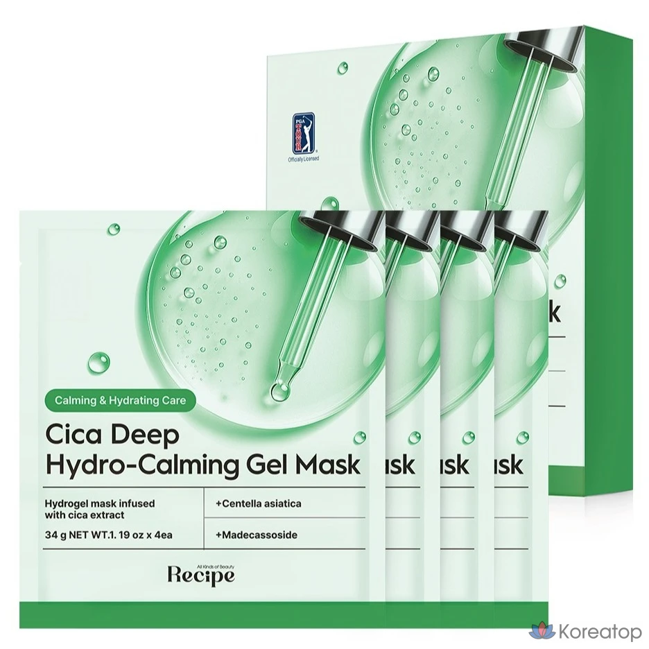 Гелевая маска для лица Re:cipe Cica Deep Hydro Calming Gel Mask, 1 комплект, 4 штуки.