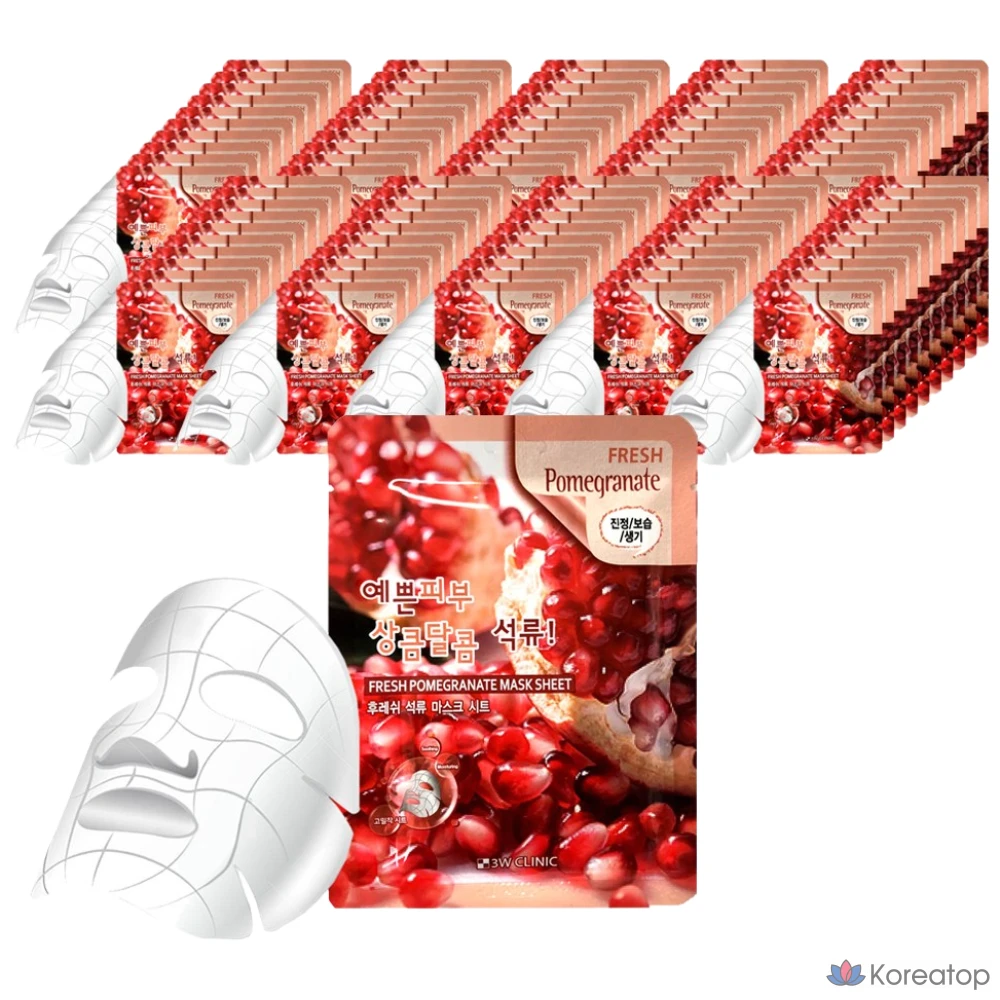 Тканевая маска для лица 3W Clinic «Свежий гранат», 100 листов, 1 упаковка, 100 штук