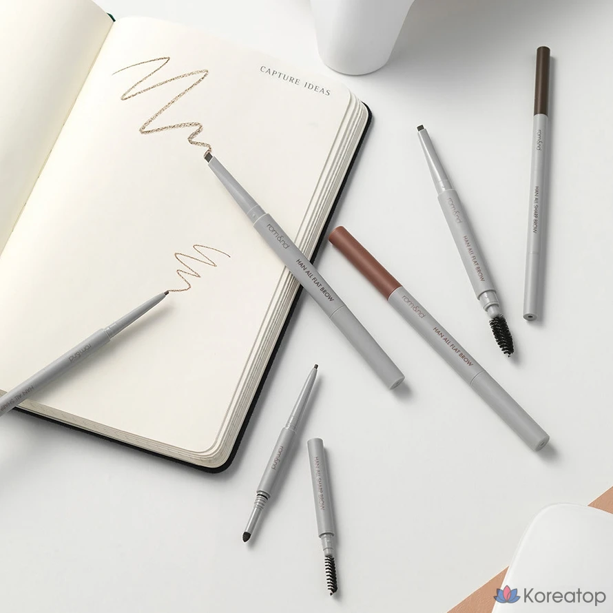 Автоматический карандаш для бровей ROM&ND Hanol Flat Eyebrow Auto Pencil, 0.17g, W1 Gentle Brown, 1 шт.