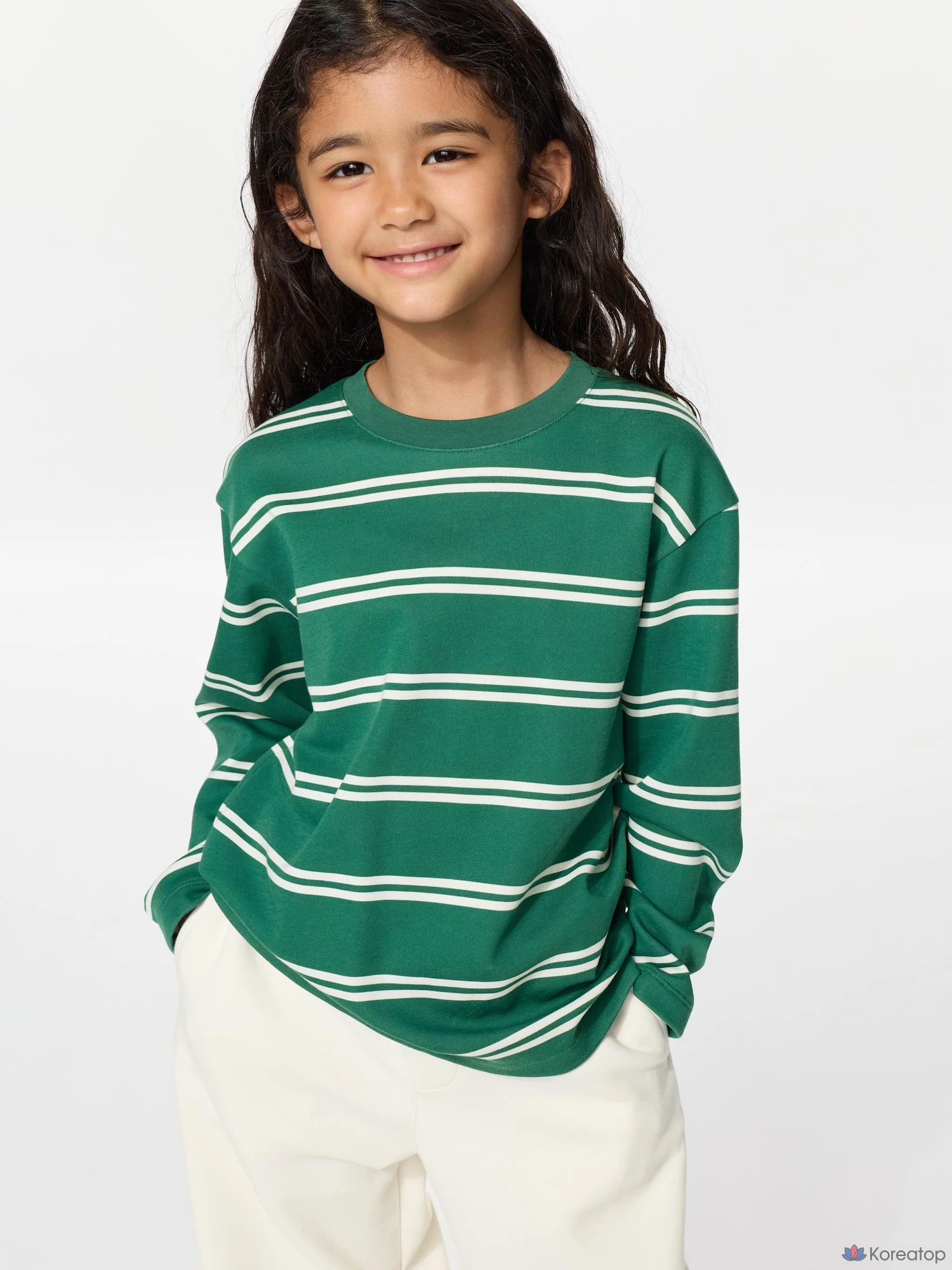 Футболка детская Uniqlo AIRism Cotton Stripe Crew Neck Long Sleeve T-Shirt