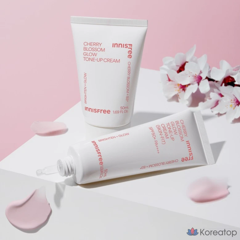 Innisfree New Cherry Blossom Glow Skin Fit Tone-Up Cream SPF50+ PA++++, розовый, 50 мл, 1 шт., фото 8