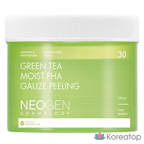 Отшелушивающие подушечки Neogen Green Tea Moist PHA Gauze Peeling Pad, 190 мл, 30 листов, 1 шт.