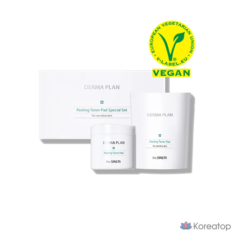 Мягкие пилинг-подушечки с низким уровнем раздражения Пилинг-подушечки The Saem Derma Plan (основной продукт + сменный блок) Специальный набор, 70 листов, 1 шт.