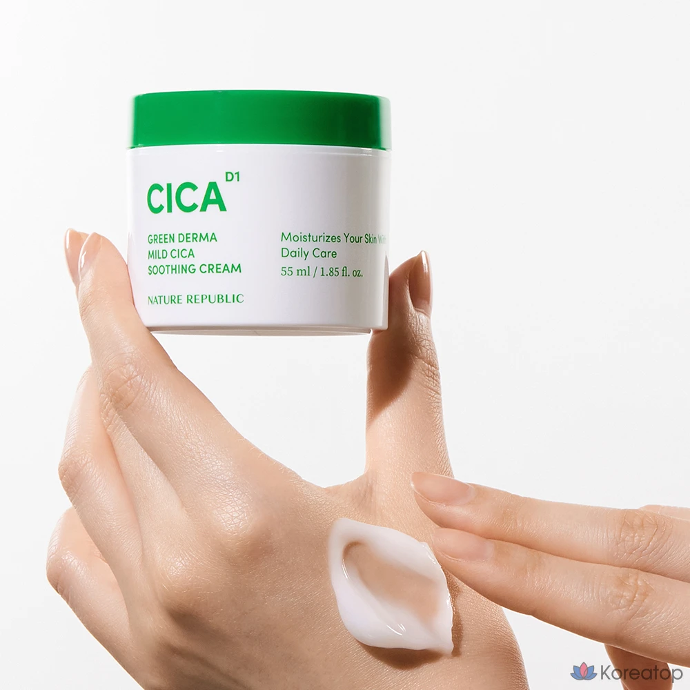 Успокаивающий крем Nature Republic Green Derma Mild Cica, 55 мл (2 шт.), 9 мл (2 комплекта)., фото 3