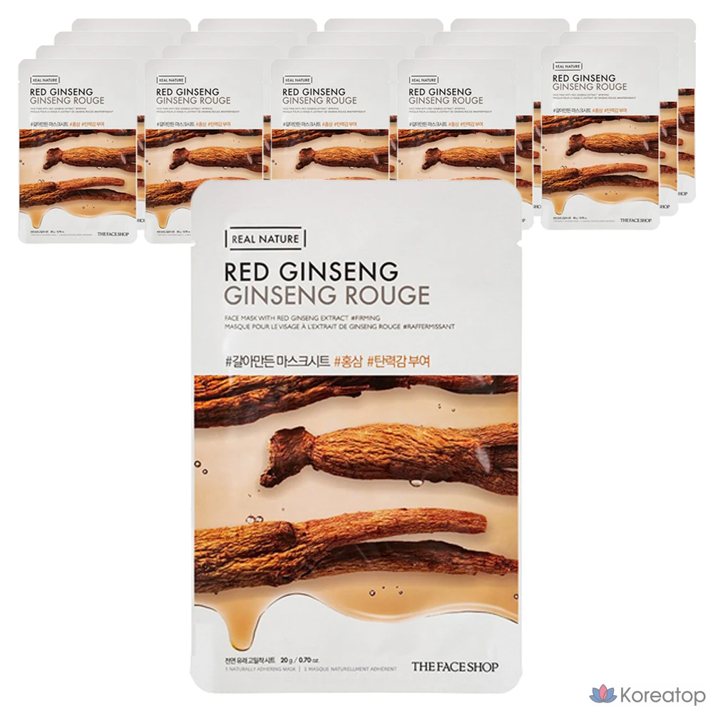 Тканевая маска для лица с молотым красным женьшенем от The Face Shop, 1 упаковка, 20 листов.