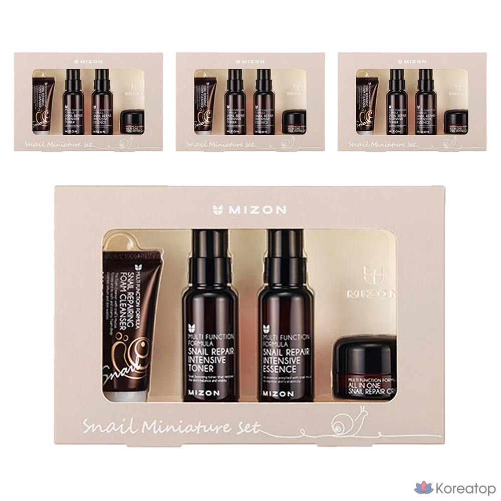 Набор из 4 миниатюрных дорожных принадлежностей для ремонта раковин улиток Mizon.