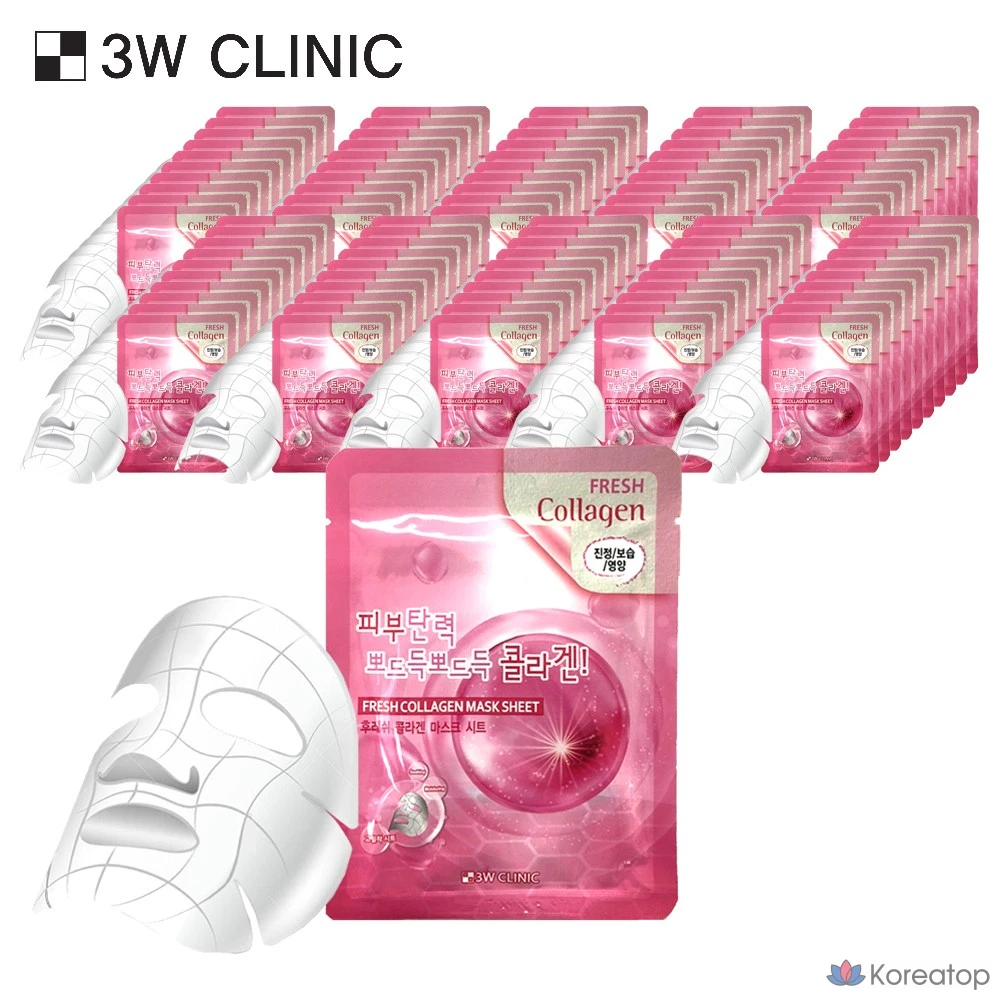 3W Clinic Свежая коллагеновая маска для лица, 100 листов, 100 штук, 1 упаковка