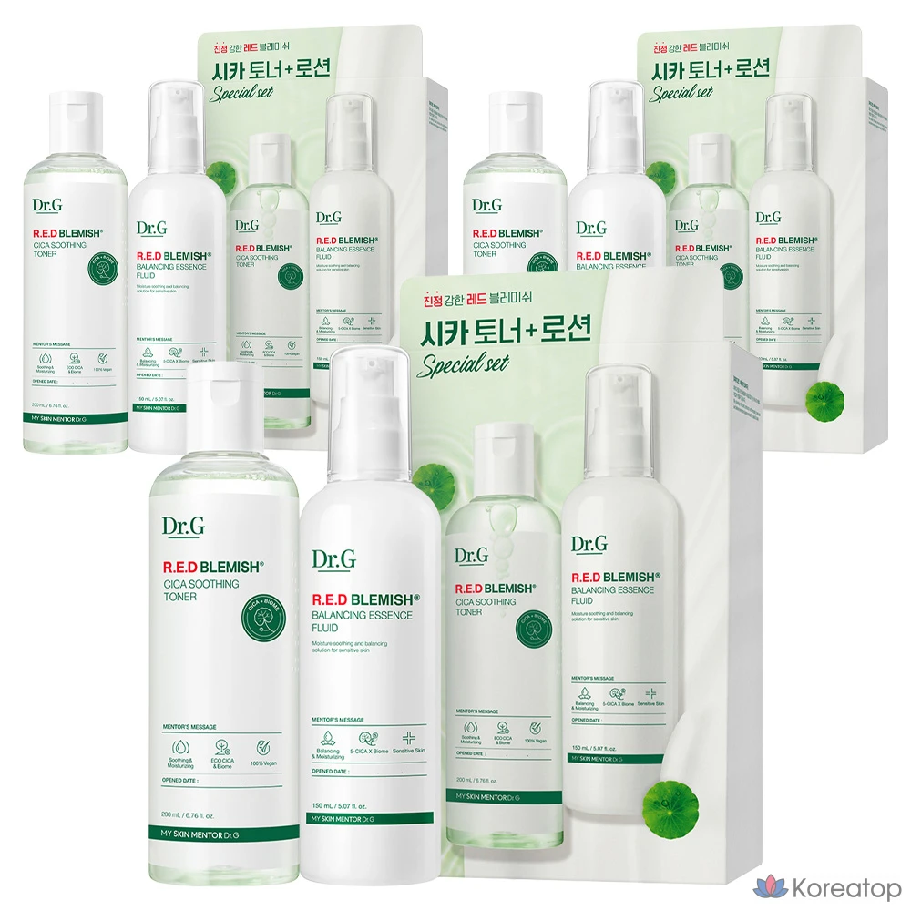 Набор для ухода Dr. G Red Blemish Cica Toner + Lotion 2-piece Set, 200 мл + 150 мл, 3 шт.