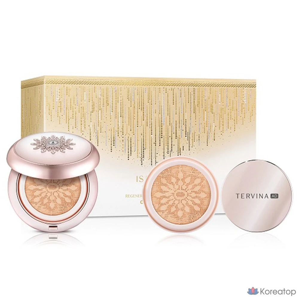 Набор 3CE Tervina Advanced Essence Cushion 15 г + сменный блок 15 г + рассыпчатая пудра 7 г, № 23 Натуральный бежевый, 1 шт.