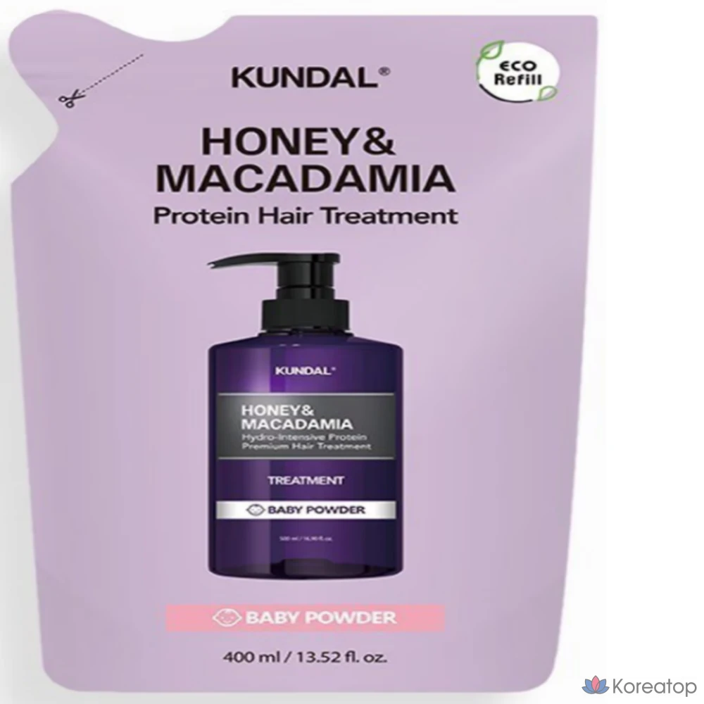 Набор для ухода за волосами Kundal с медом и макадамией, аромат детской присыпки, 1 шт., 400 мл.