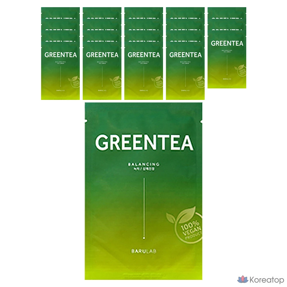 Barulab The Clean Mask Pack Освежающая и успокаивающая маска для лица с зеленым чаем 23 г, 2 шт., 10 шт.