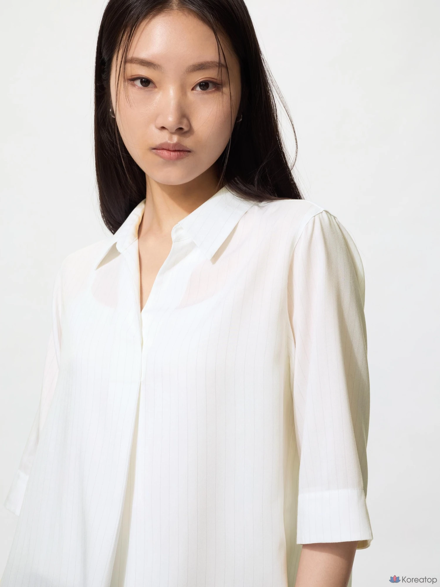 Блузка Uniqlo Rayon Skipper Collar Blouse (7/8 Sleeve), в полоску