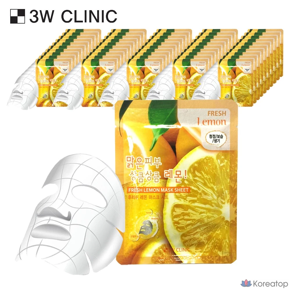 Тканевая маска для лица 3W Clinic «Свежий лимон», 50 листов, 1 лист, 50 штук.