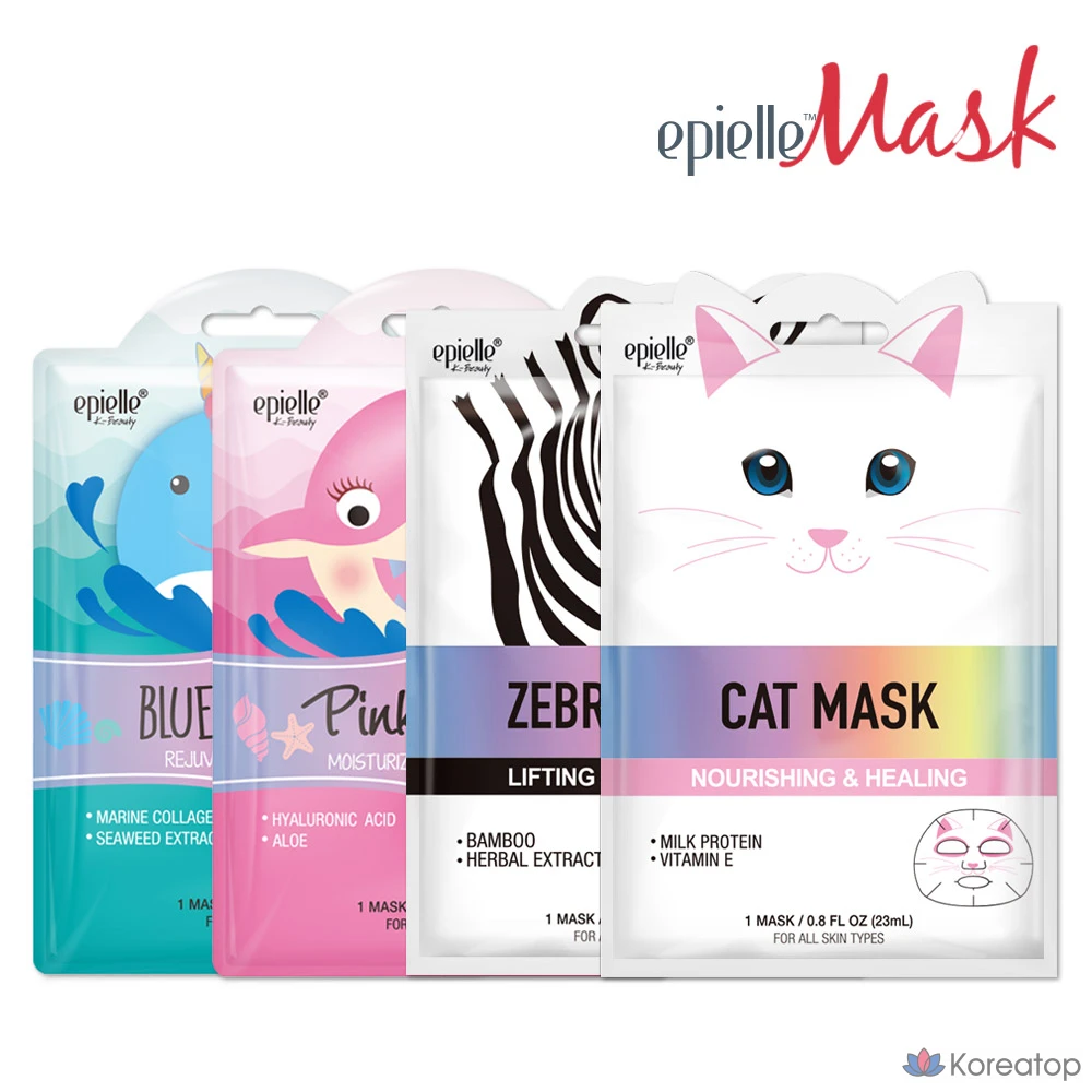 Набор из 12 тканевых масок Epielle Tone-Up & Moisturizing Cat Animal Character Mask Pack, 12 штук., фото 5