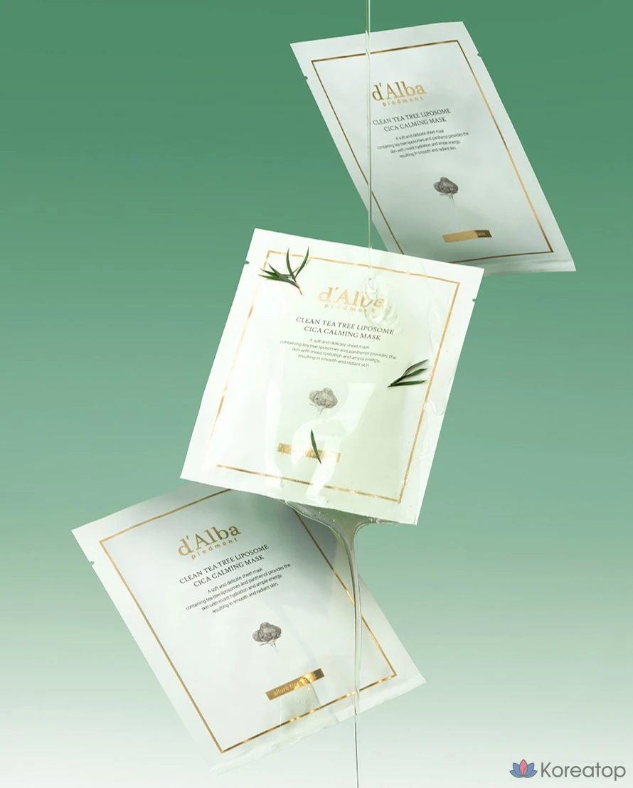 Набор успокаивающих масок D'alba Clean Tea Tree Liposome Cica, 1 упаковка, 5 штук.