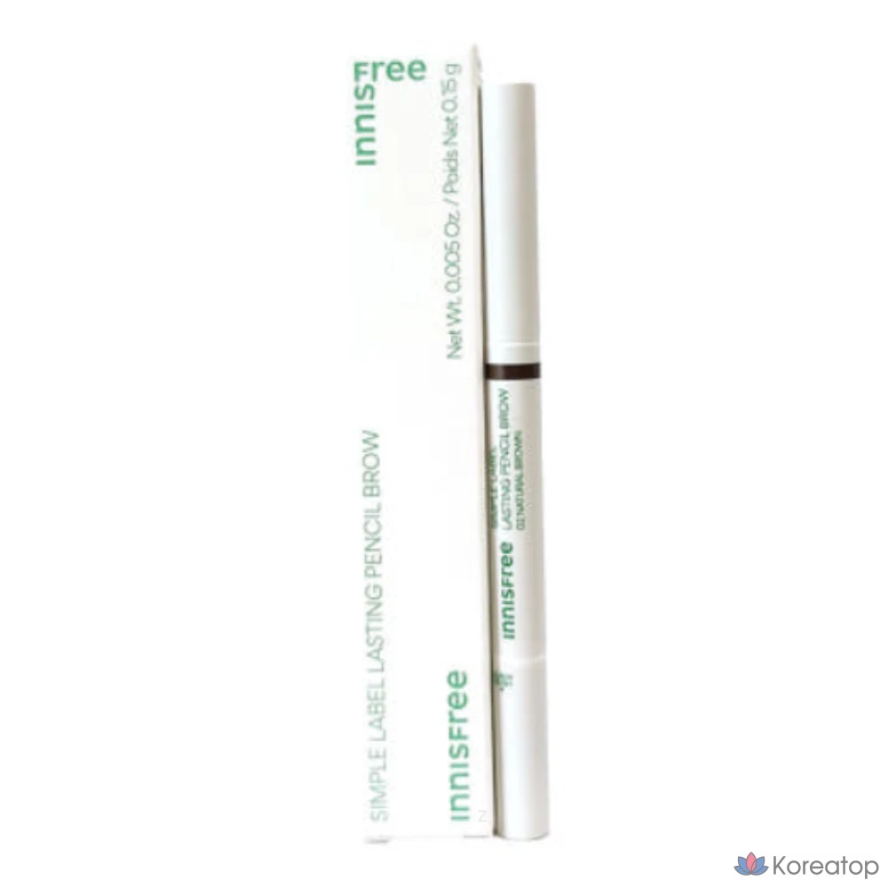 Карандаш для бровей Innisfree Simple Label Lasting Pencil Brow, 0,15 г, оттенок 02 (натуральный коричневый), 1 шт.