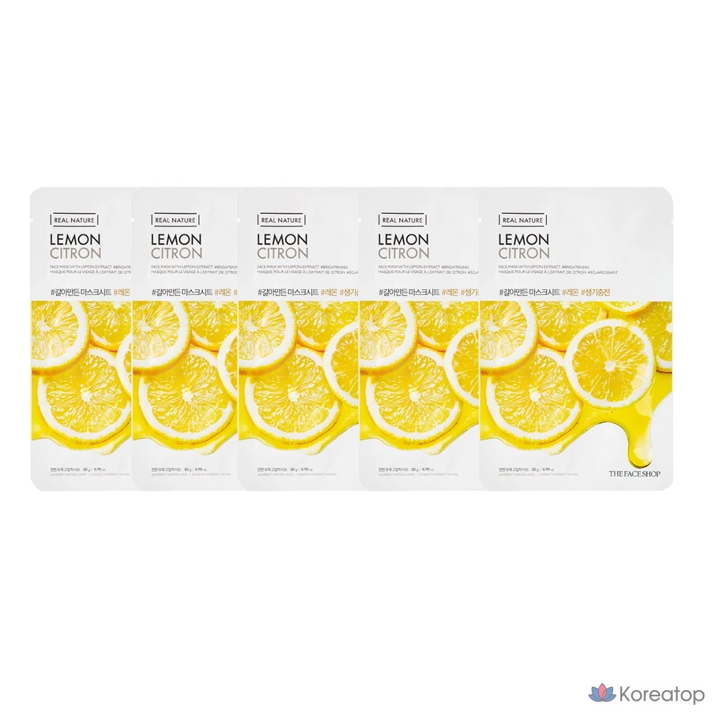 Лимонная тканевая маска для лица The Face Shop, 1 упаковка, 5 штук, фото 4