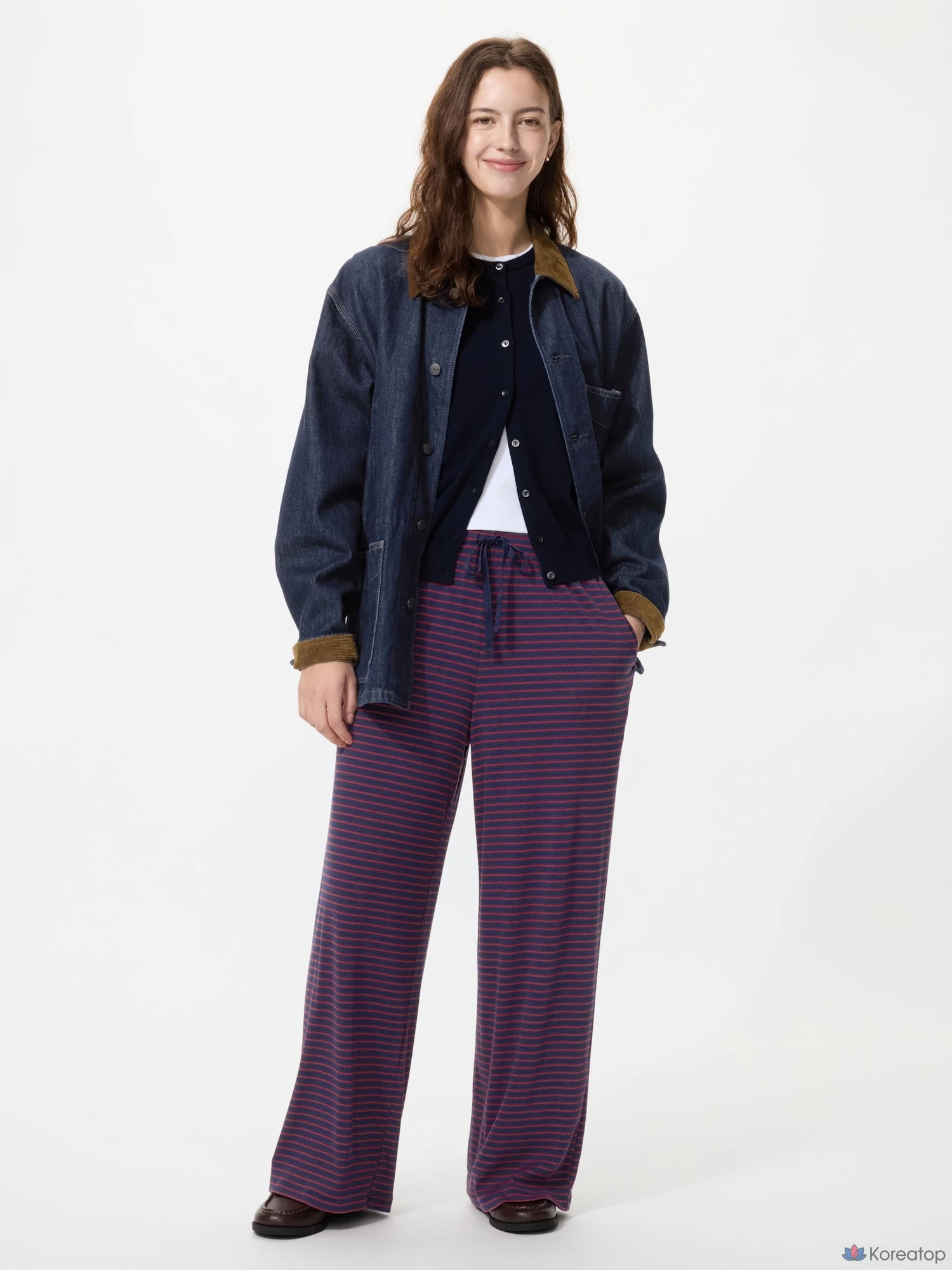 Брюки Uniqlo Rib Wide Easy Pants, в полоску