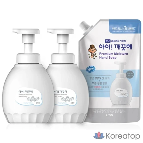 Жидкое мыло для рук Costco Lion Eye Clean Premium с ароматом хлопка (2 флакона по 450 мл + 1 флакон для повторного наполнения 600 мл)