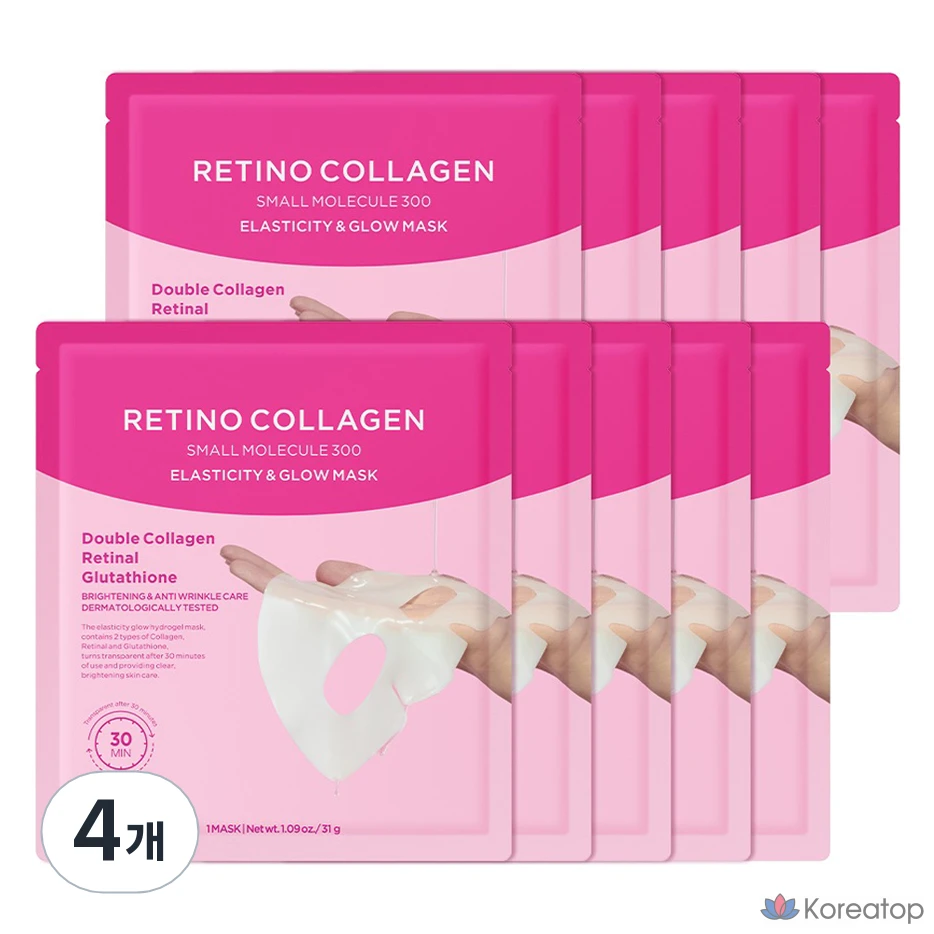 Маска для лица CKD Chong Kun Dang Health Retino Collagen Low Molecular 300 для повышения эластичности и сияния кожи, 10 шт. (4 упаковки)