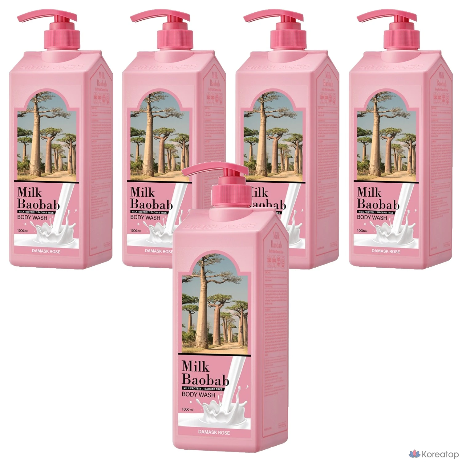 Гель для душа Milk Baobab с ароматом дамасской розы, 1 л, 5 штук.