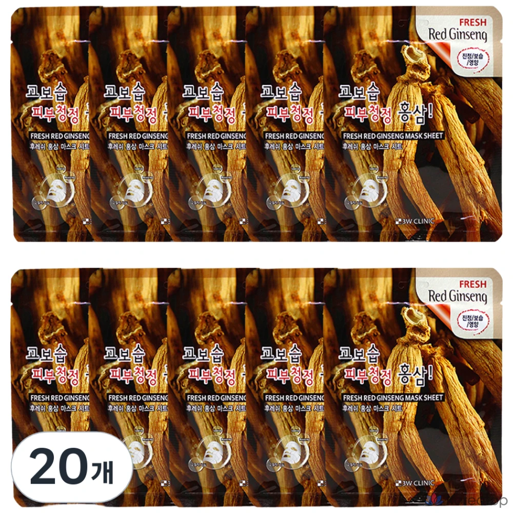 Тканевая маска для лица 3W Clinic Fresh с красным женьшенем, 1 упаковка, 20 листов