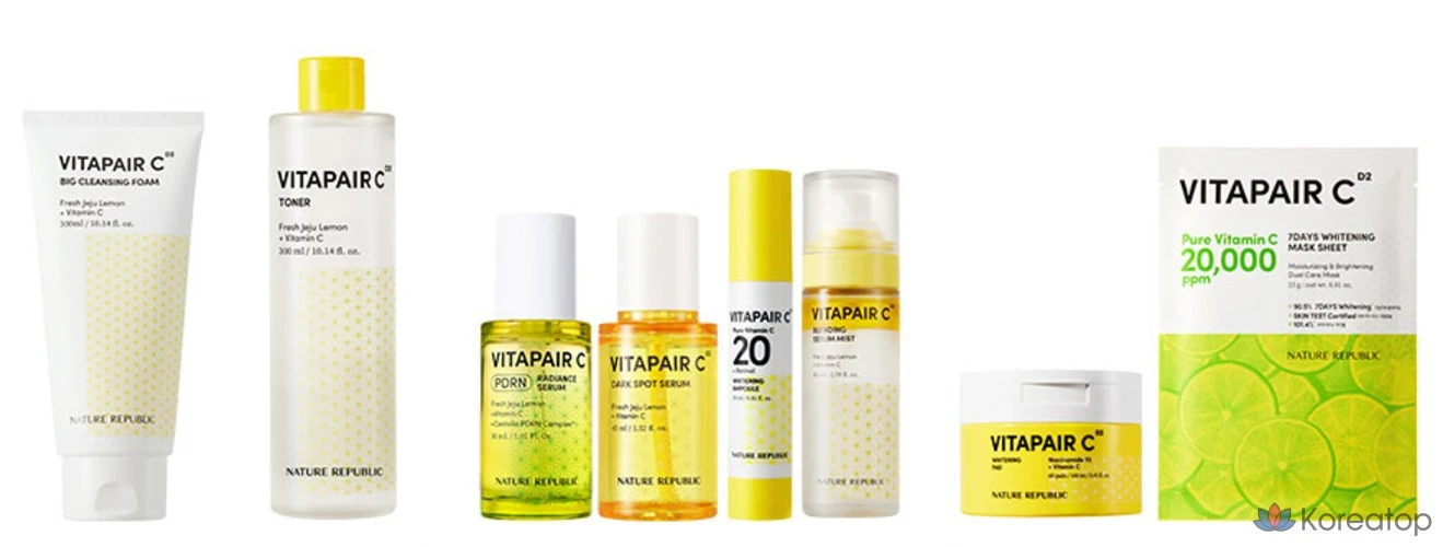 Набор Nature Republic Vitapair C: сыворотка от прыщей 90 мл + тоник 30 мл + пенка для умывания 30 мл + ватные диски