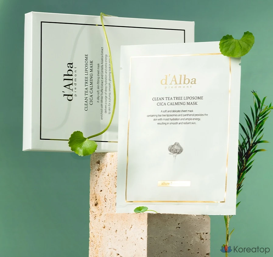 Набор успокаивающих масок D'alba Clean Tea Tree Liposome Cica, 1 упаковка, 5 штук.