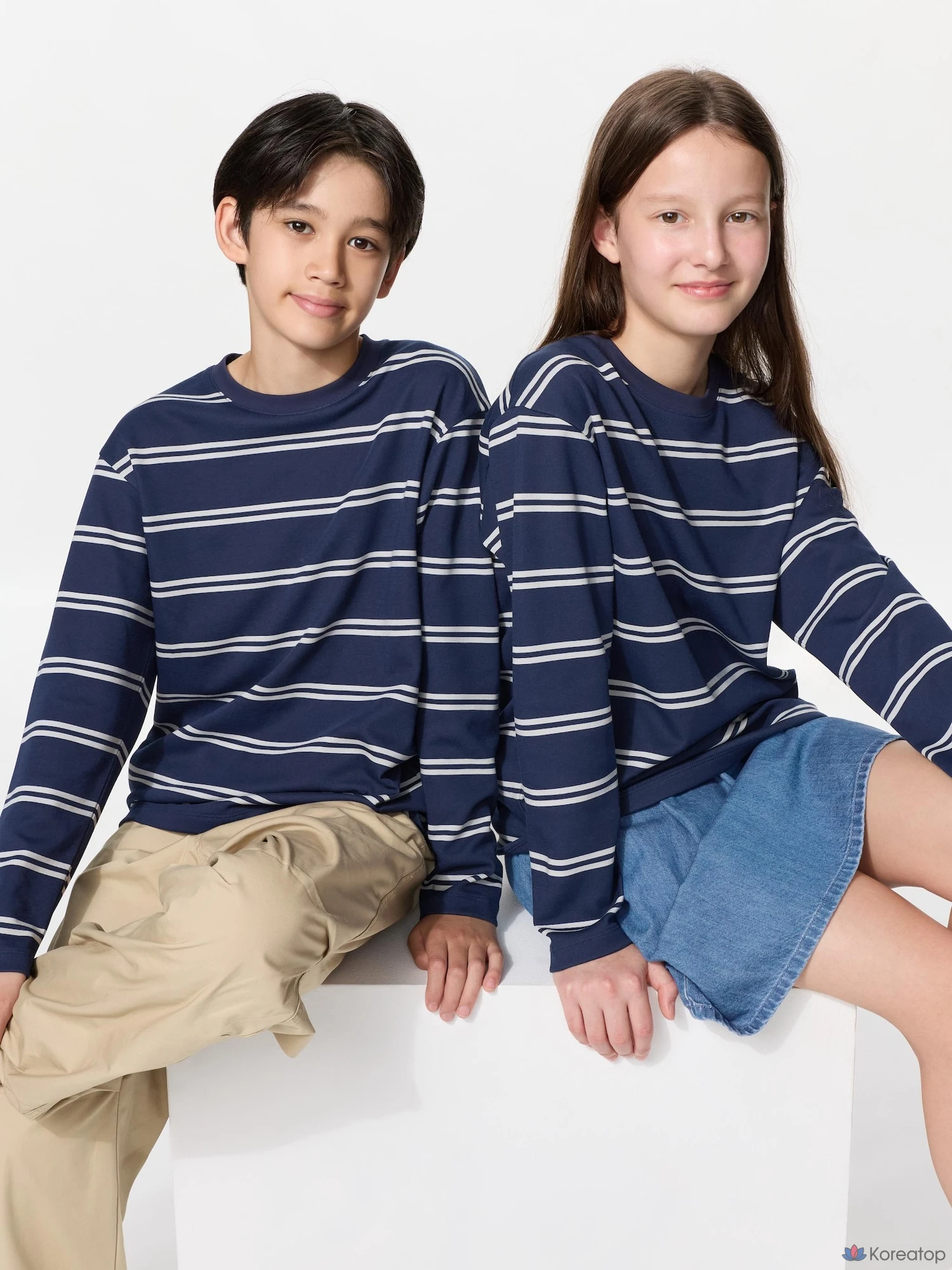 Футболка детская Uniqlo AIRism Cotton Stripe Crew Neck Long Sleeve T-Shirt