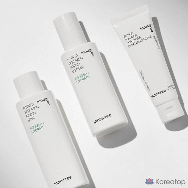 Набор Innisfree Forest for Men Fresh Skincare: 180 мл (кожа) + 140 мл (лосьон) + 50 г (средство для бритья и очищения), 1 комплект.