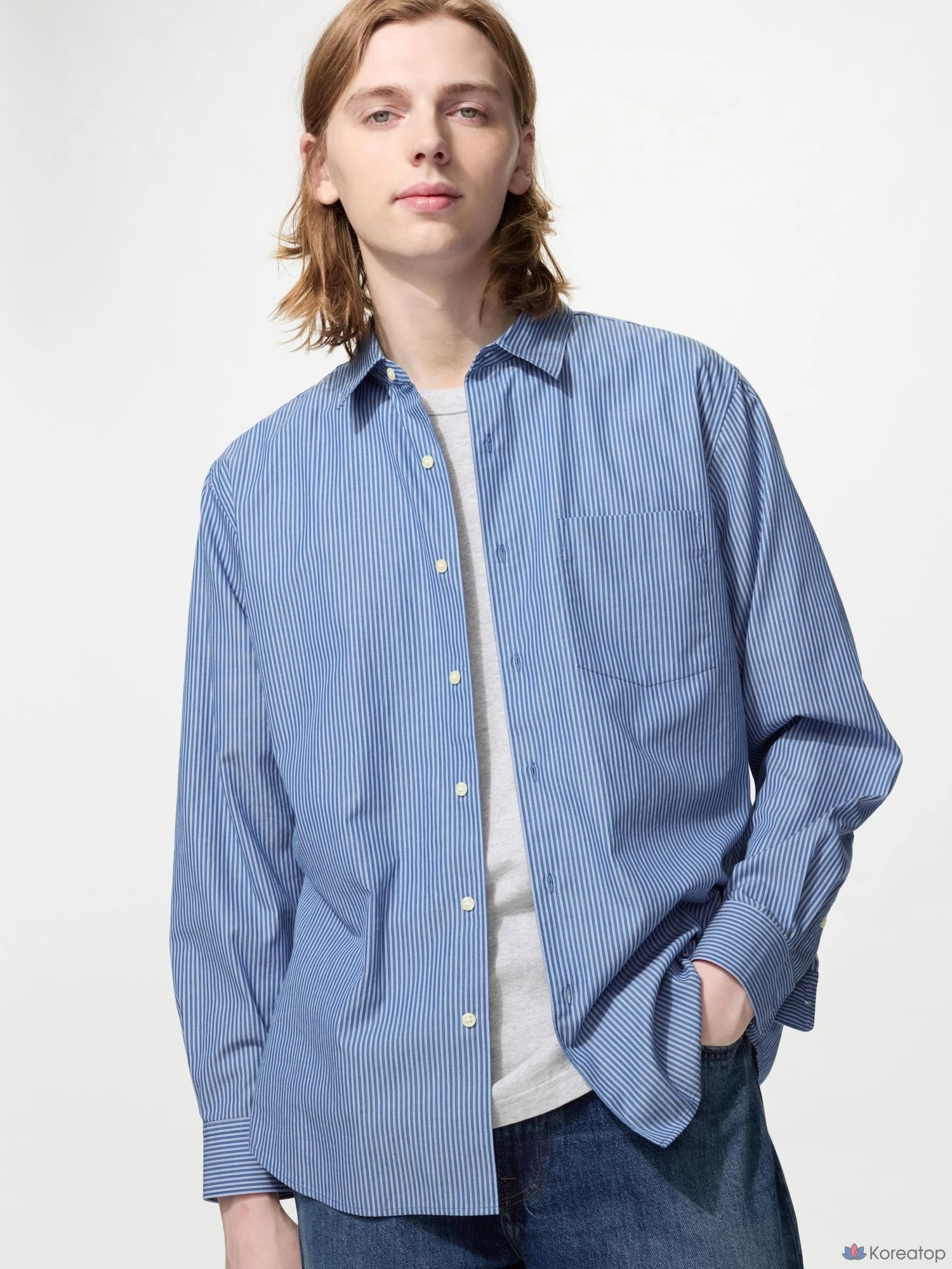 Рубашка Uniqlo Broadcloth Shirt (Button-Down Collar) Stripe D