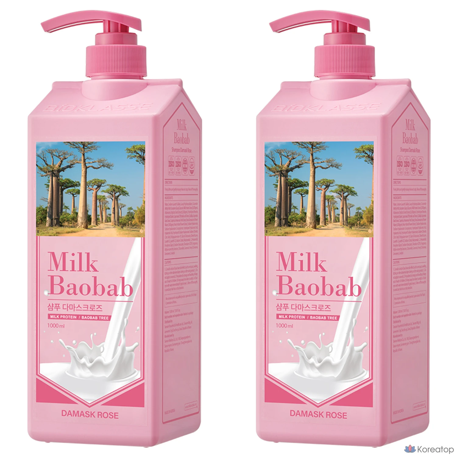 Шампунь Milk Baobab с ароматом дамасской розы, 1 л, 2 упаковки.