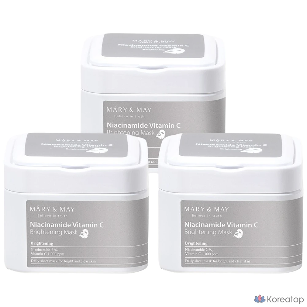 Набор осветляющих масок Marienmay с ниацинамидом и витамином С, 30 штук, 3 упаковки.