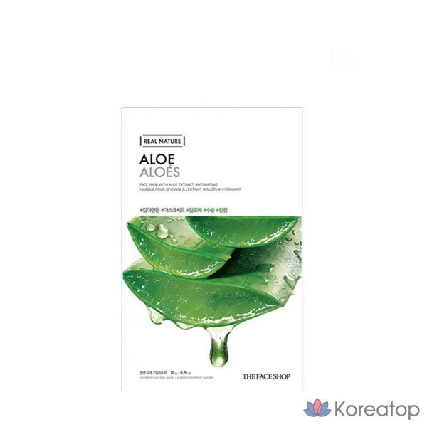 Тканевая маска для лица с алоэ вера от The Face Shop, 20 г, 1 упаковка, 1 шт.